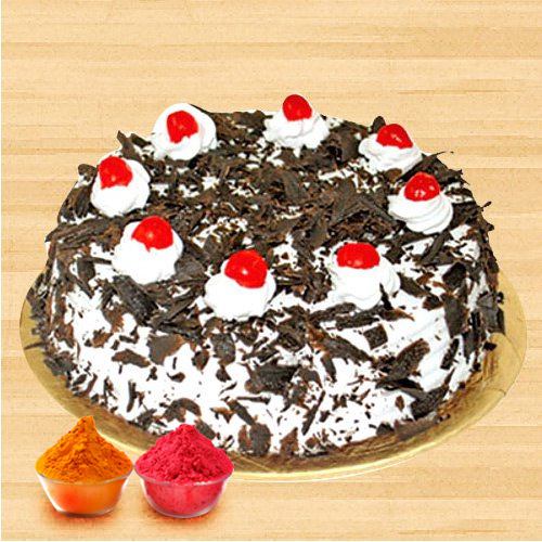 Scrumptious Black Forest Cake with free Gulal/Abir Pouch