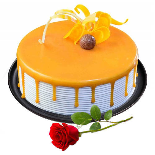 Lip Smacking Eggless Butter Scotch Cake with Red Rose