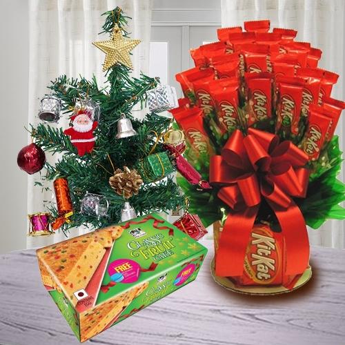 Exquisite Kitkat Bouquet with X Mas Tree n Fruit Cake