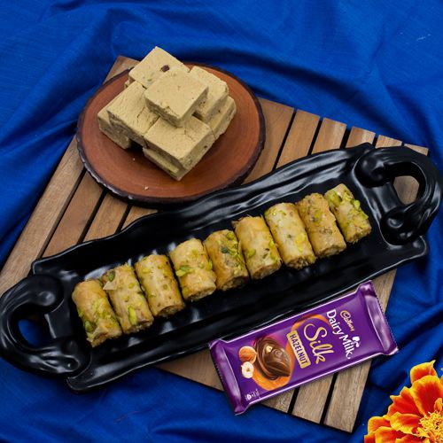 Yummy Roll Baklava with Kaju Bite n Cadbury Hazelnut Silk