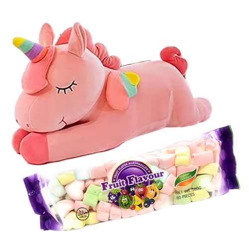 Delicious Fruit Flavor Marshmallow with Unicorn Soft Toy