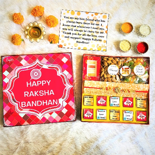 Classic Golden Rakhi N Flavored Chocolates Hamper