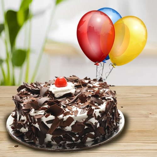 Special Burst of Black Forest Cake with Balloons