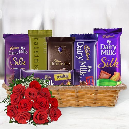 Amazing Gift Hamper of Cadbury Chocolates with Red Roses Bouquet