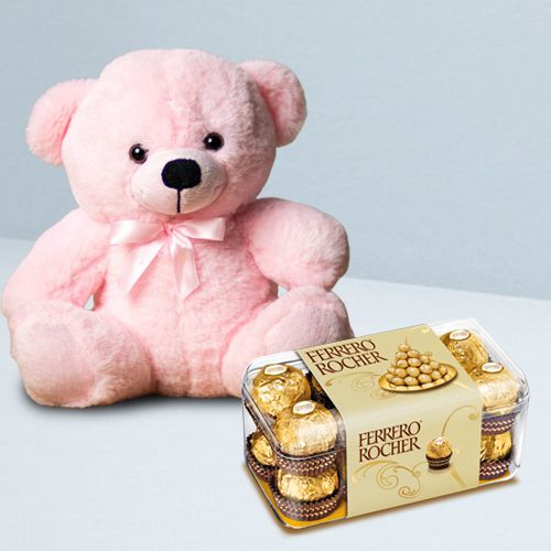 Cute Teddy With Ferrero Rocher Box for Valentine