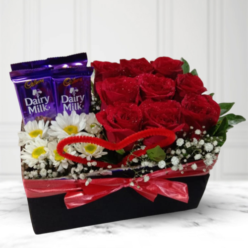 Gorgeous Flowers N Chocolates Box Arrangement