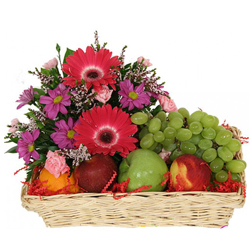 Combo of Fruits Basket with Flowers