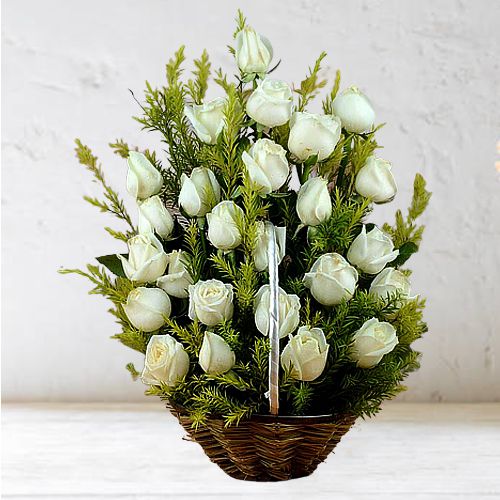 Aromatic Basket Full of White Roses