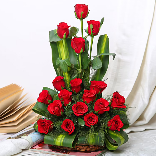 Pretty Red Roses Basket