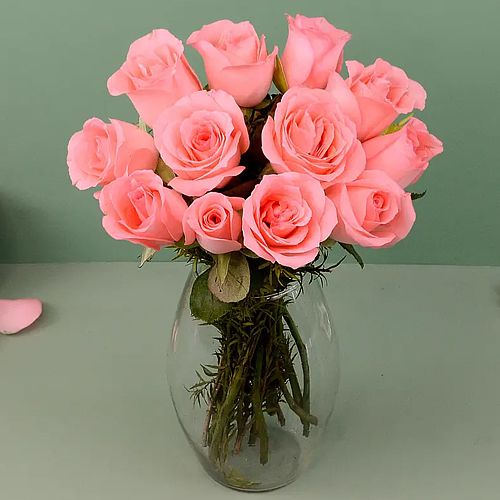 Magnificent Pink Roses in a Crystal Vase