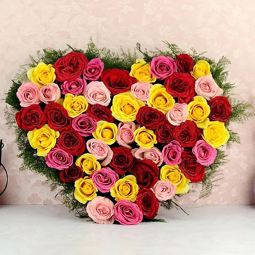 Majestic Heart Shape Display of Mixed Roses Bouquet