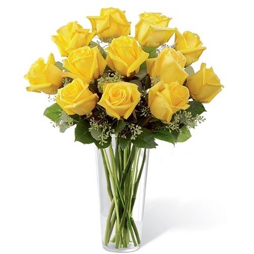 Delightful Yellow Roses in a Glass Vase