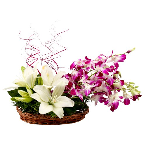 Wonderful Basket of Orchids N Lilies