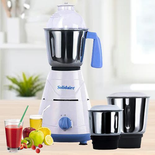 Trendy Solidaire White and Blue Mixer Grinder with 3 Jars
