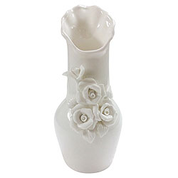 Enchanting Ceramic White Vase with Decorative Flower Design