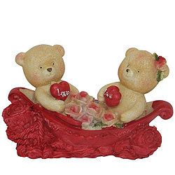 Amazing Couple Teddy with Two Hearts and Roses in a Boat