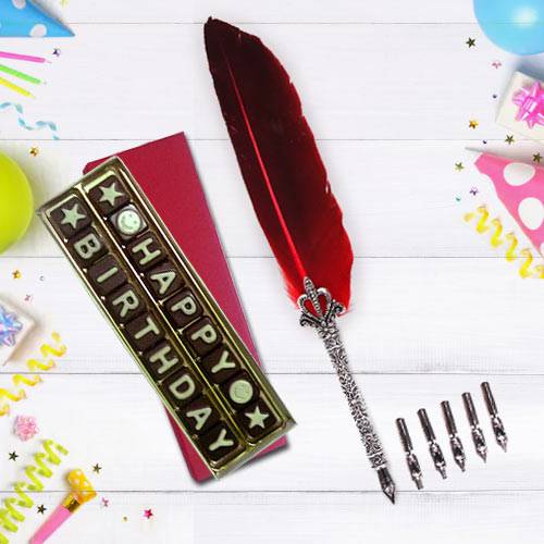 Marvelous Calligraphy Quill Set with Handmade Chocolates