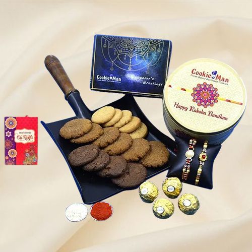 Appealing Assorted Cookies N Ferrero Rocher Rakhi Hamper