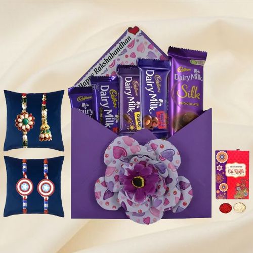 Rakhi Envelope Gift of Chocolates with Family Rakhi Set