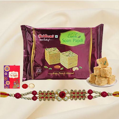 Delectable Soan Papdi from Haldirams with Rakhi Roli Tilak and Chawal for your Brother on Rakhi Celebration