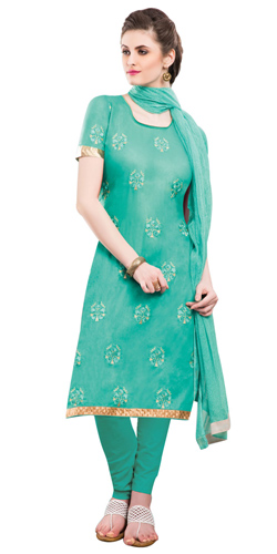 Mesmerizing Chiffon Cotton Embroidered Salwar Kameez in Green Colour