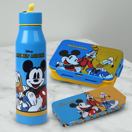 Wonderful Mickey Mouse Sipper Bottle, Tiffin n Pencil Box Gift Combo