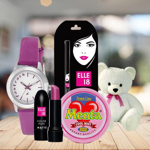Exclusive Fastrack Watch with Cosmetics, Teddy N Chocolates