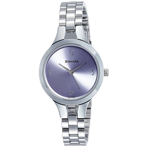 Elegant Sonata Steel Daisies Analog Purple Dial Womens Watch