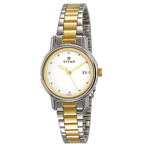 Enigmatic Titan White Dial Two Toned Strap Womens Watch